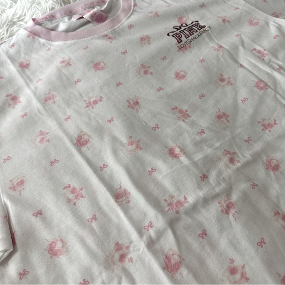 NWT 🌸PINK x LoveShackFancy🌸 Short Sleeve White Oversized Floral Tee Size S - Picture 10 of 13